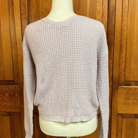 Sincerely Jules Adjustable Lavender Longsleeve Double Vneck Knit Cropped Sweater - Picture 4 of 8